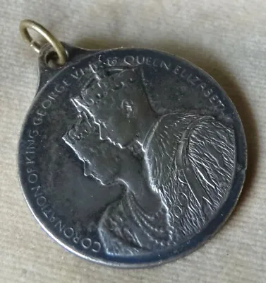 Vintage Art Deco SILVER George VI Queen Elizabeth Coronation Fob Pendant -R308 • £30