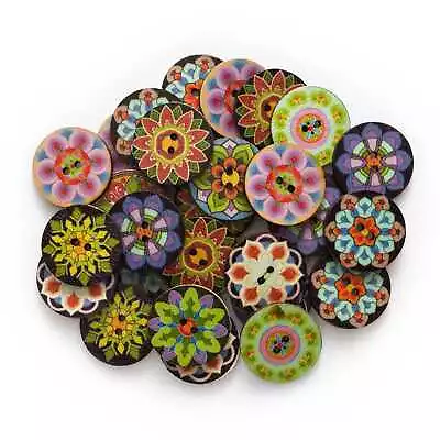 50pcs Painted Round Wood Buttons For Sewing Scrapbook Home Clothing Crafts Decor • $3.39