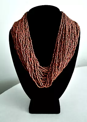 Vintage 22  NAGA INDIA Brown Glass Seed Bead Multi-Strand Necklace 1956 Coin • $18.99