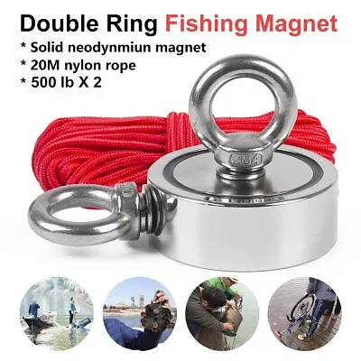 UPTO 1000LB Fishing Magnet Kit Strong Neodymium Pull Force With Rope & Carabiner • $29.50