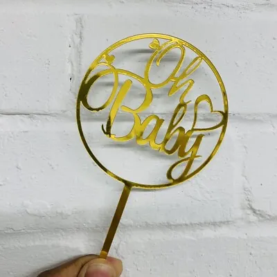 Round Acrylic Cake Topper Oh Baby Birthday Baby Shower Gold Party Decoration  • £2.99