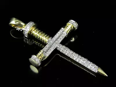 Men 925 Sterling Silver Plated Nail Cross 0.40Ct Simulated Diamond Pendant 1.5  • $90.57