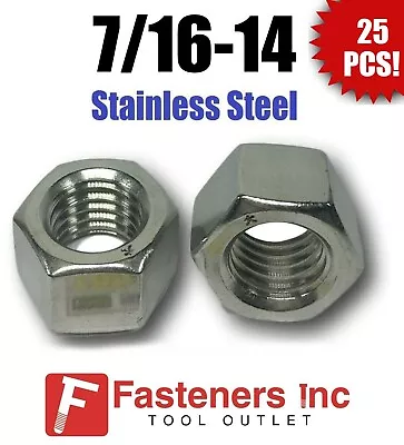 (Qty 25) 7/16-14 Stainless Steel Finished Hex Nuts 304 / 18-8 7/16 -14 • $17.36