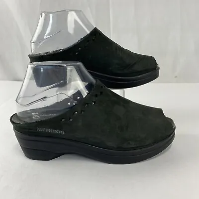 Mephisto Womens 37 (US 7) Black Leather Open Toe Mule Slip Ons Die Cut • $19.99