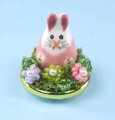 WMH Miniature Dollhouse Easter Centerpiece With Bunny- Beaded Flowers -1  Round • $7.99