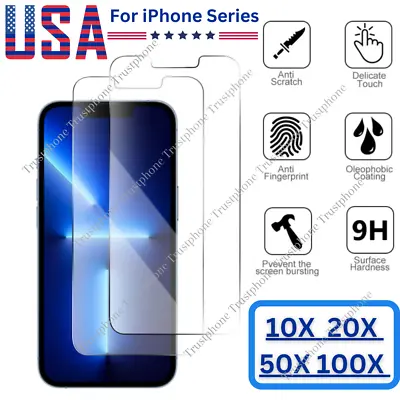 Lot Bulk Tempered Glass Screen Protector For IPhone 14 13 12 11 Pro Max XR 8 7 6 • $56.58