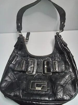 Genuine Vintage 90s Guess Shoulder Black Croc Bag Double Bucle Unique Design VGC • $130