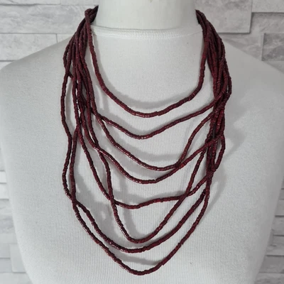 £10 • Buy Multi Strand Beaded Statement Necklace Red Wood Beads Bohemian Ethnic Jewellery 