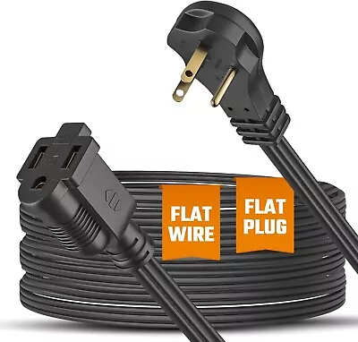 8Ft Flat Extension Cord Home Office Use Cable 3 Prong Power Cord Space Saving • $9.89