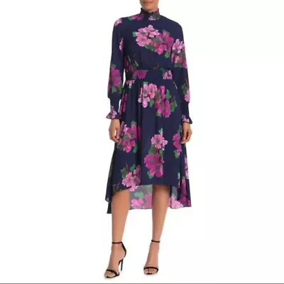 NWT Nanette Lepore Size 10 Floral Smocked Mock Neck Midi Dress • $30