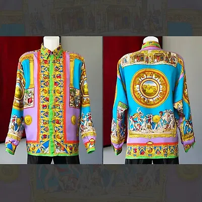 GIANNI VERSACE Silk Shirt Rome Print Size 50 From S/S 1993 Miami Collection • $2899.99