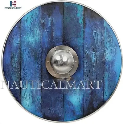 NauticalMart Aged Wood Viking Shield In Oceanic Blue - SCA/LARP/Norse/Norway/Ant • $236.55
