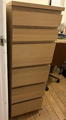 Ikea Malm Chest Of 6 Drawers With Mirror Top Oak Veneer • £85