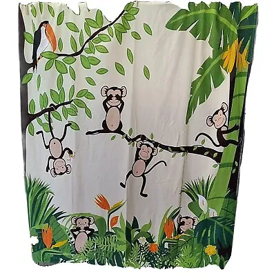 EUC! Allure Monkey Shower Curtain Bright Flowers Bananas Vibrant Cute Unisex • $25.99