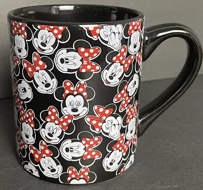 Disney Minnie Mouse Black Coffee Mug Tea Cup Covered With Minnie Faces 14oz • $10