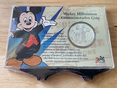 2000 Mickey Millennium Commemorative 1 Ozt/.999 Fine Silver Round~Orig. Case/COA • $49.95
