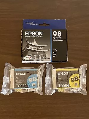 Epson Genuine OEM 98 High-Capacity Black Yellow & Cyan Ink Cartridges 05/2025 • $25
