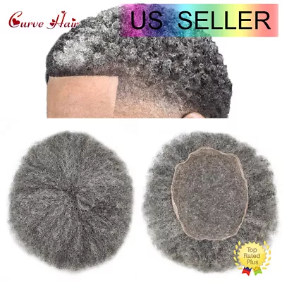 Afro Kinky Curly Men Toupee Hairpiece Black Men Hair Unit Full Lace HD Lace GREY • $217.55