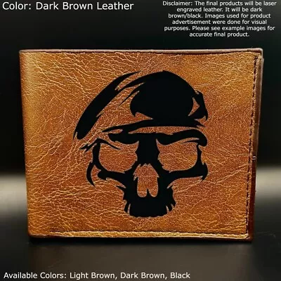 Custom Engraved MILITARY ARMY SKULL Leather Bifold Wallet - 3 Color Choices • $22