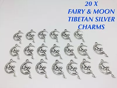 20 X Half Crescent Moon & Fairy Tibetan Metal Charms Bracelet Jewellery Pendant • £3.49