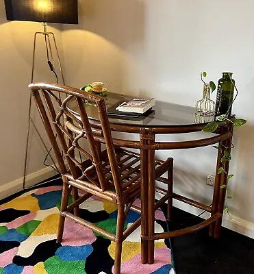 Mid-century Retro Bent Cane Table With Glass Top And Matching Chair • $100