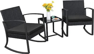 Patio Furniture Set 3 Piece Resin Outdoor Bistro Set Rocking Patio Chairs With C • $152.39