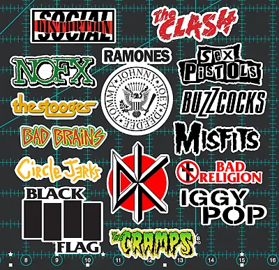 15 Punk Rock Band Logo Stickers -Clear Holographic Or White - Ramones Clash • $10.95