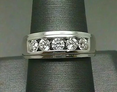 2 Ct Round Simulated Diamond Men's Five Stone Wedding Band 14k White Gold Plated • $84.75