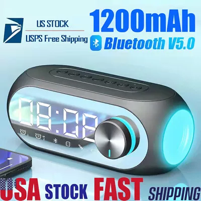 Bluetooth Speaker With Alarm Clock Mirror Night Light Multiple Play Mode Speaker • $28.39