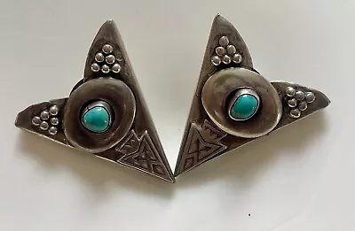 Native American Vintage Sterling Silver Screwback Turquoise Collar Tips 16.2g • $44.99