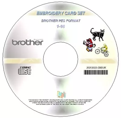 Embroidery Card Machine Designs 1-66 Set Cd Brother Pes Format • £4.90