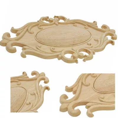 Oval Wood Carved Applique Corner Onlay Unpainted Decor DIY Furniture Figurines • $13.48