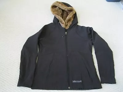 Marmot Furlong Hood Zip Faux Fur Hood Softshell Jacket Black Women Medium • $29