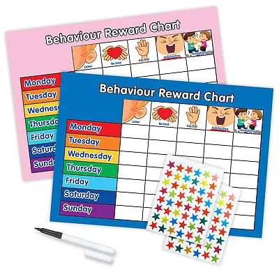 BEHAVIOUR REWARD REWARD CHART FREE PEN & STARS Magnetic Available A4 Pink/Blue • £7