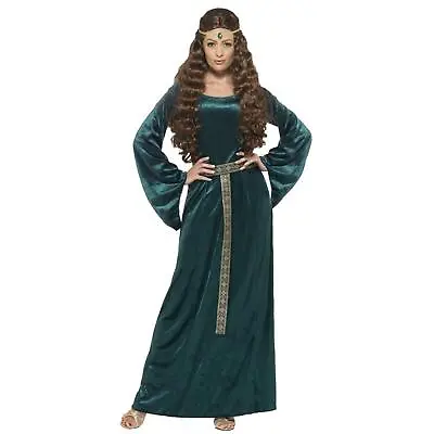 Ladies Adult Medieval Maid Fancy Dress Costume Gothic Emerald Dress Up Halloween • £21.01