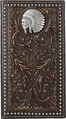 Ariat Scroll Embosed Head Dress Rodeo Wallet Brown • $59