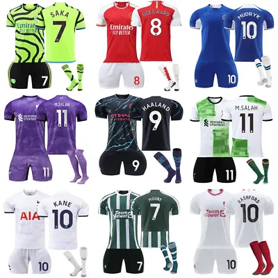 2023/24 Boys Kids Foot Kits Ball Girls Mens Tops Strips Sports Shorts/Shirt/Sock • £19.99