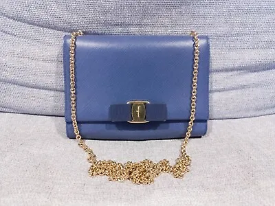Salvatore Ferragamo Ginny Leather Shoulder Bag Blue • $349