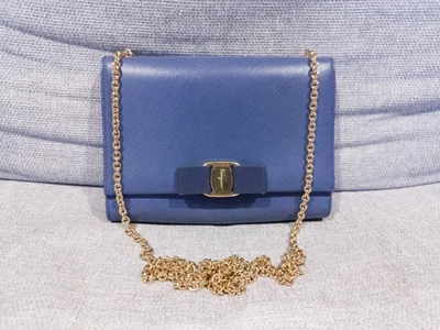 Salvatore Ferragamo Ginny Leather Shoulder Bag Blue • $349