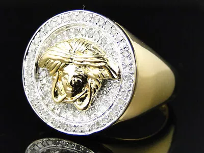 Mens Yellow Gold Finish Round Cut Pave Set Medusa Head Diamond Pinky Ring .40 Ct • $299.99