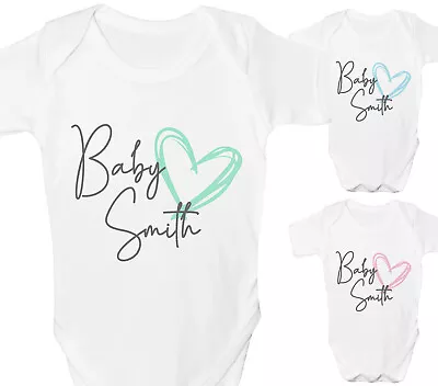 £6.99 • Buy Personalised Baby Grow Vest Any Name Heart Shower Babygrow Announcement Gift