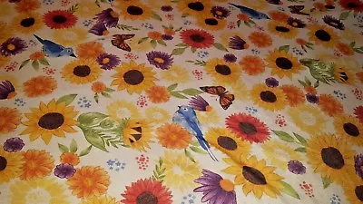 Tropical Florals Birds Butterflies Off White Tablecloth 57  X 80  Vtg • $27