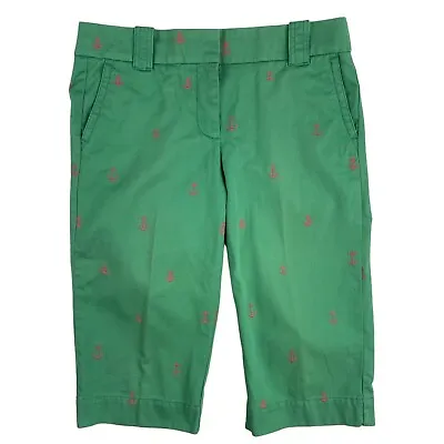 J Crew Crop Pants Size 8 Cotton Green Pink Anchor Embroidery Favorite Fit NWOT • $30