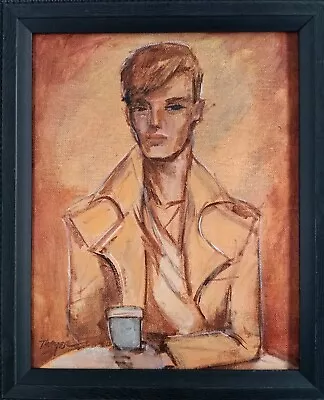 Original Coffee Man Painting Male Interest Thayer Art OOAk 8 X 10 Not A Print • $40