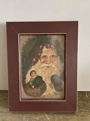 Marie Mary McLaughlin Framed Santa Christmas Art Maroon Wood Frame 9x7 Folkart • $6.99