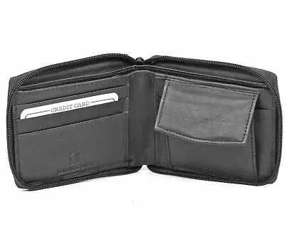  Mens Bifold Zipper Around Black Leather Secure Multi Pockets Wallet NEW #52 • $7.95