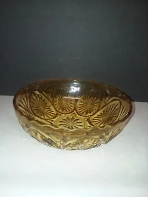 Amber Starburst Cut Glass Vintage Snack Or Chip Bowl • $10.08