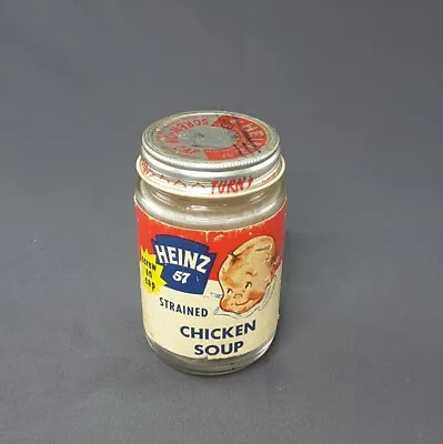 Vintage Heinz 57 Glass Baby Food Jar ~ Chicken Soup ~ 4-1/2 Oz Size Empty • $13.50