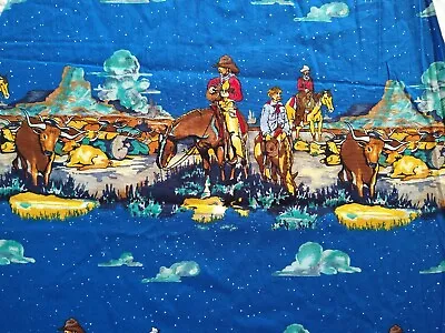 Vintage  FABRIC Cowboys Ranch  Horses Alexander Henry Collection Blue BTHY 18x44 • $11.99