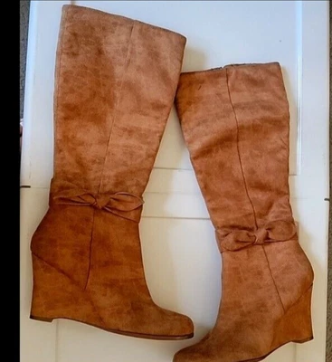 $30 • Buy Womens Black Suede Amanda Smith Career Knee High Boots Heels Shoes Size 10m